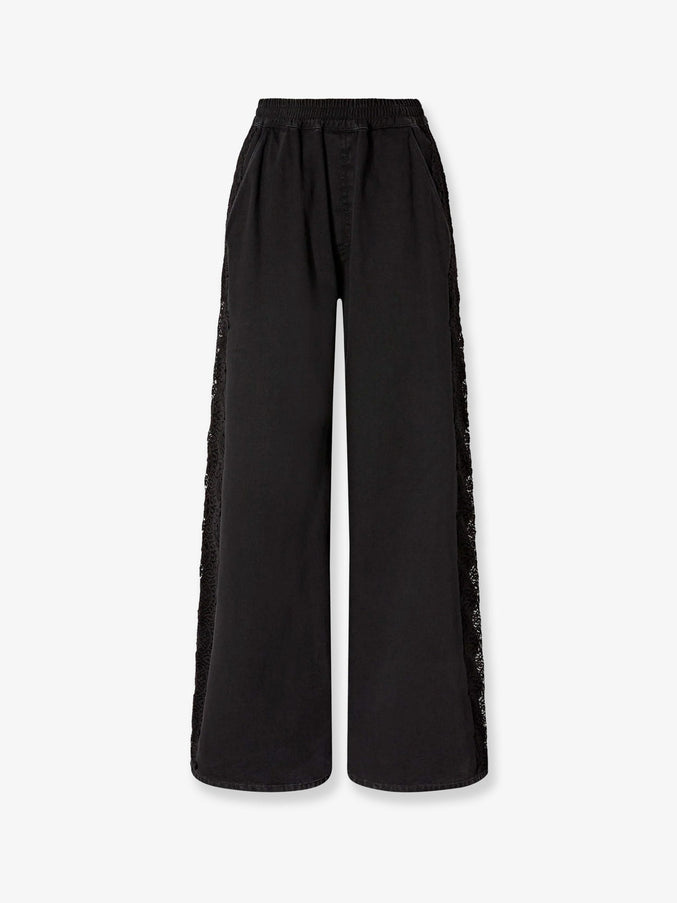 Pinko Denim Trousers With Lace Detail On The Side Nero