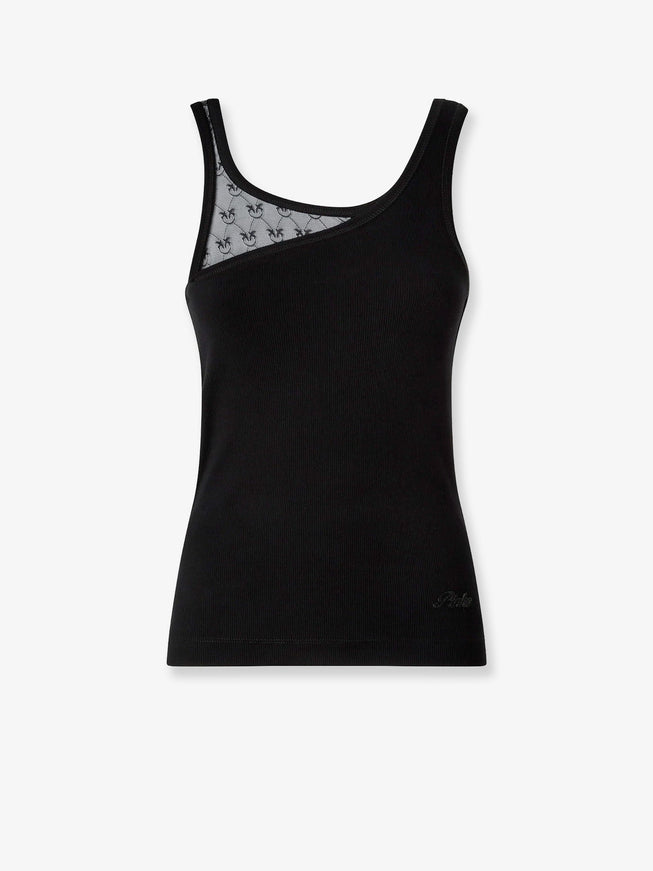 Pinko Cotton Blend Tank Top With Lace Inserts Nero