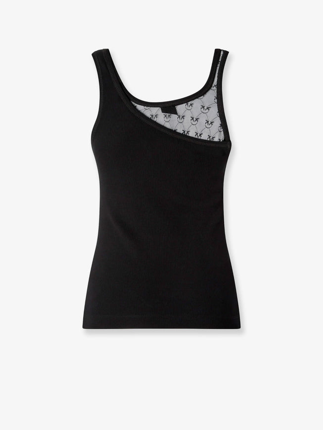 Pinko Cotton Blend Tank Top With Lace Inserts