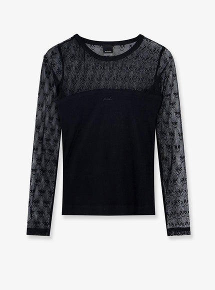 Pinko Love Birds Lace Jersey Sweater Nero