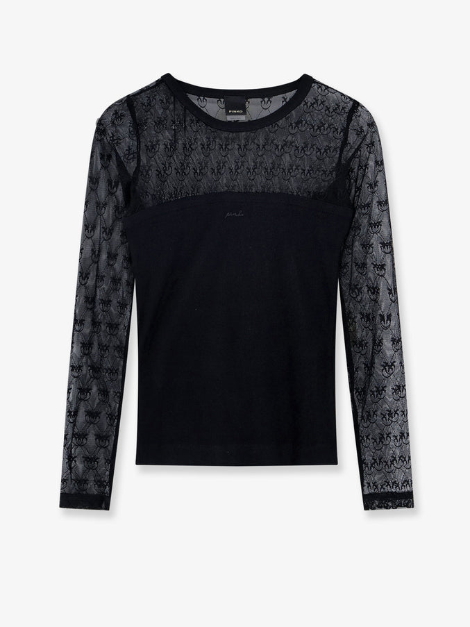 Pinko Love Birds Lace Jersey Sweater Nero