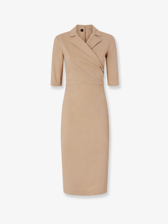 Pinko Allyson Stretch Linen And Viscose Dress Beige
