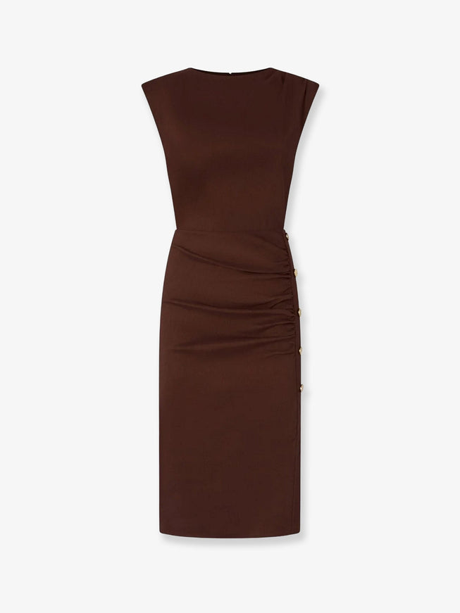 Pinko Alissa Linen And Viscose Dress Marrone