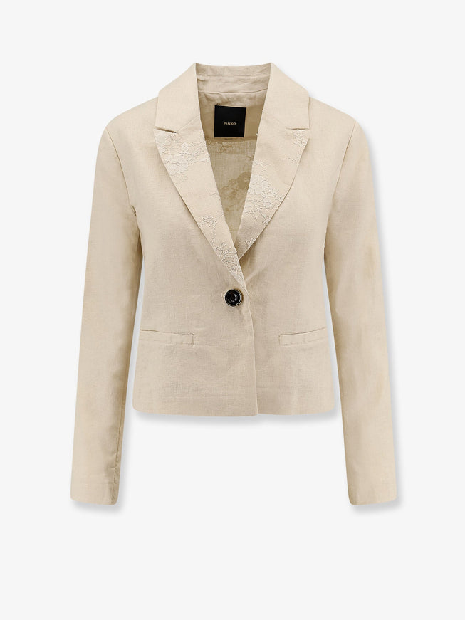 Pinko Idony Embroidered Linen Blazer Beige