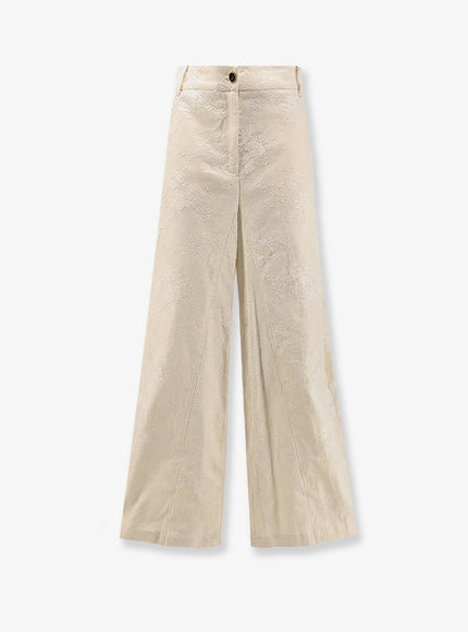 Pinko Ivy Linen Trousers With Embroidery Beige