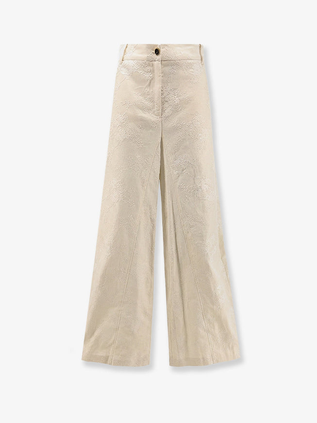 Pinko Ivy Linen Trousers With Embroidery Beige