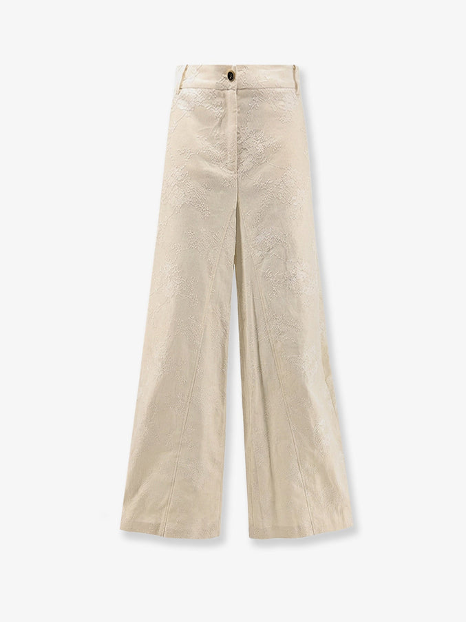 Pinko Ivy Linen Trousers With Embroidery Beige