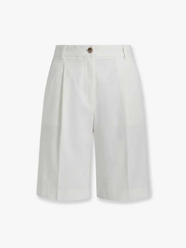 Pinko Byrana Linen And Viscose Shorts Bianco