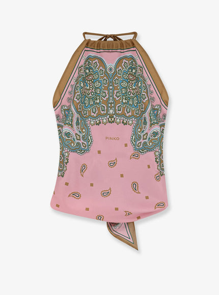 Pinko Viscose And Silk Blend Synchro Top Uni Rosa
