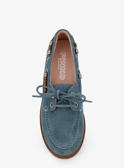 Pinko Grace Suede Loafers With Metal Lettering Logo