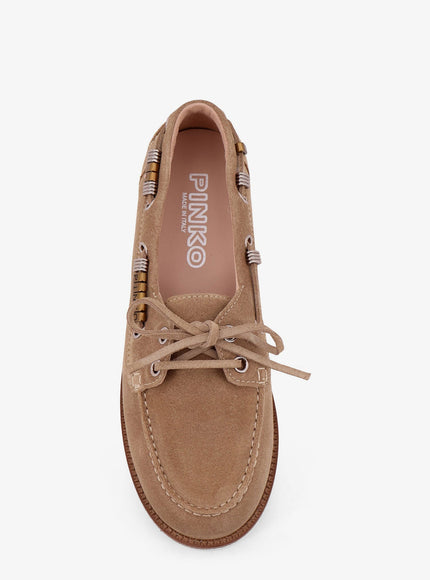 Pinko Grace Suede Loafers With Metal Lettering Logo