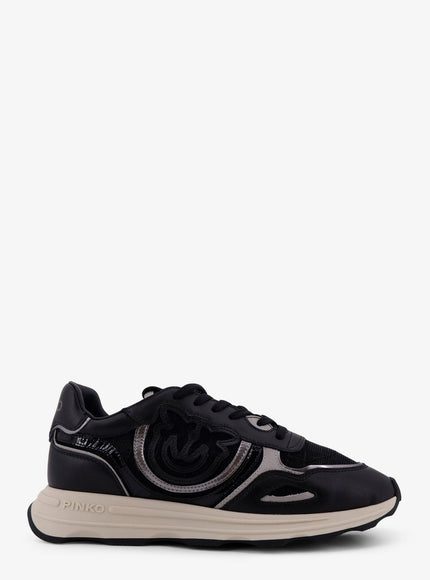 Pinko Zoe Leather Sneakers With Mesh Inserts Nero