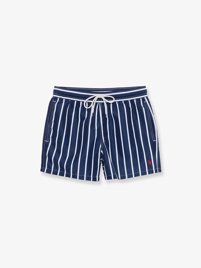 Polo Ralph Lauren Nylon Swim Trunks With Striped Pattern Navy Vertical Wide Stripe