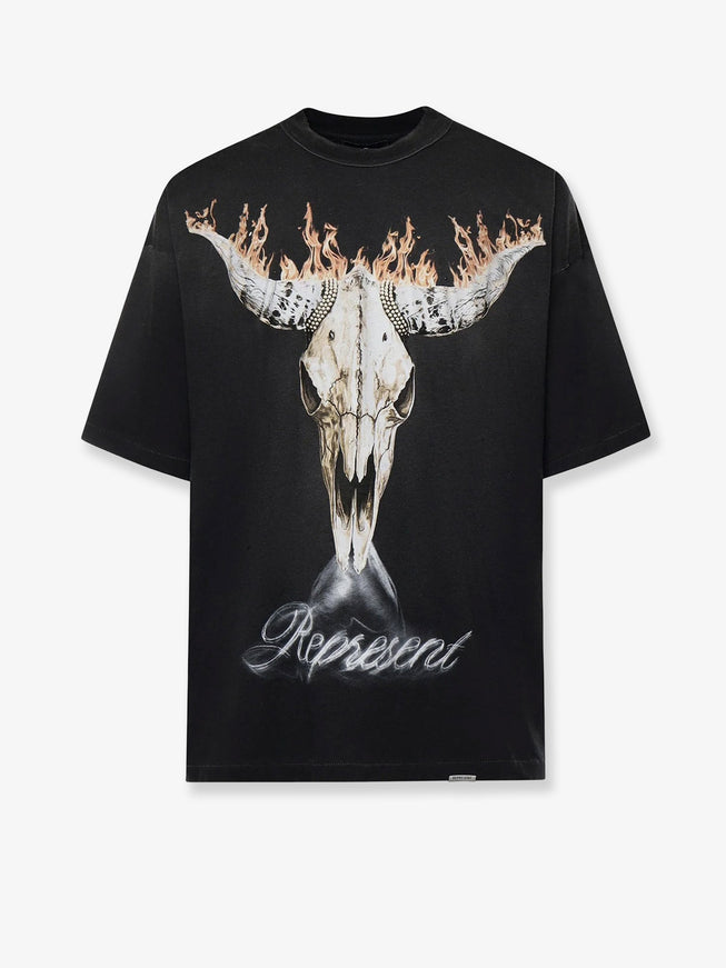 Represent British Cowboys Cotton T-Shirt With Front Print Stained Black