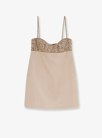 Retrofete Shyla Satin Dress With Rhinestones Detail Macadamia