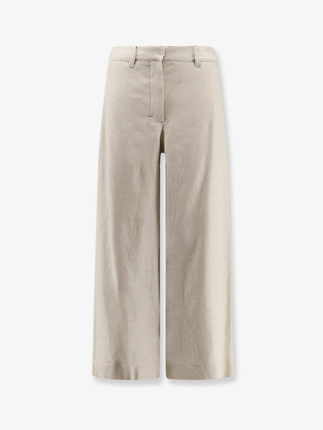 'S Max Mara Stretch Cotton And Linen Trousers Bianco Avorio