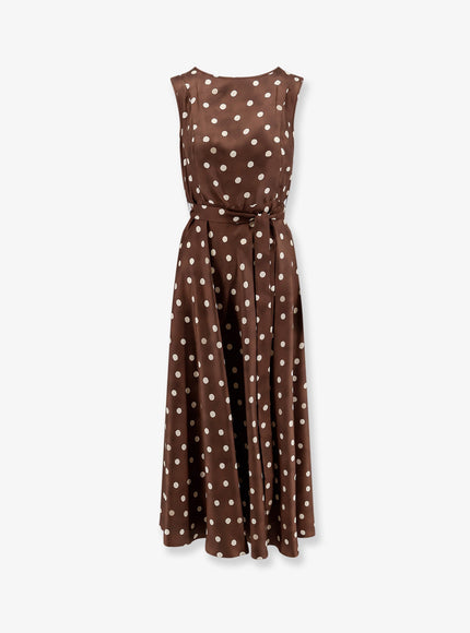 'S Max Mara Smmmartina Polka-Dots Silk Long Dress Marrone