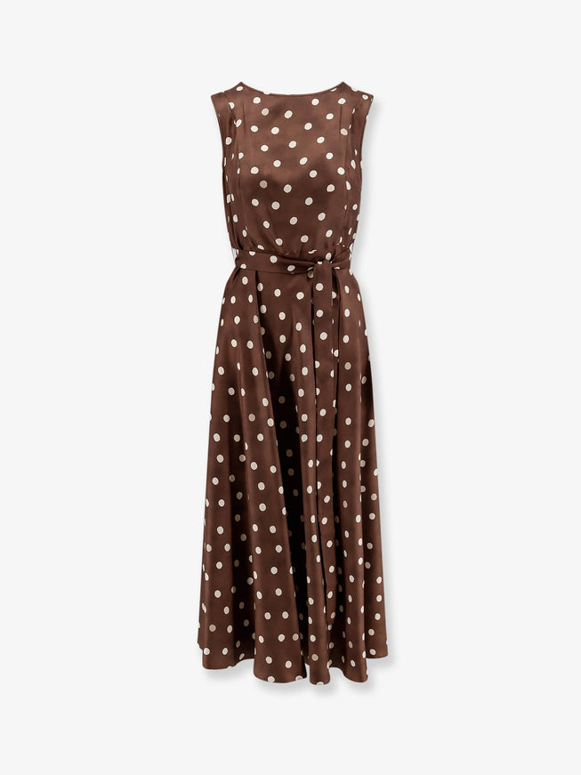 'S Max Mara Smmmartina Polka-Dots Silk Long Dress Marrone