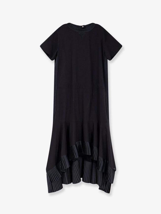 Sacai Cotton Dress With Pleated Details 2 Black
