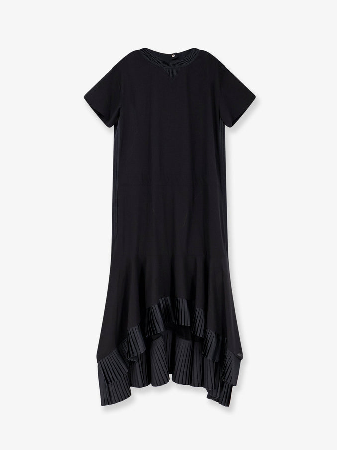 Sacai Cotton Dress With Pleated Details 2 Black