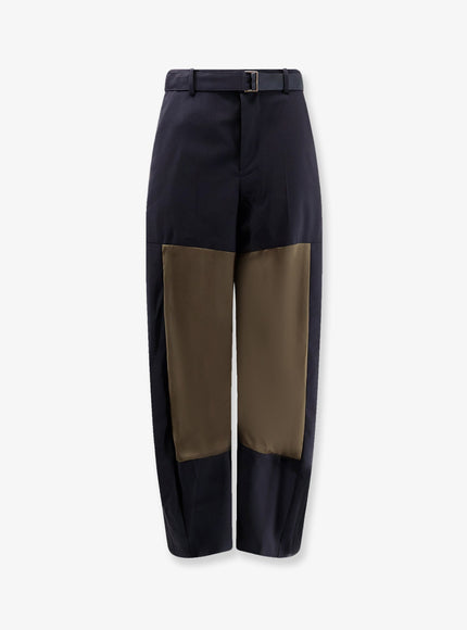 Sacai Wool Blend Trousers With Nylon Inserts Navykhaki
