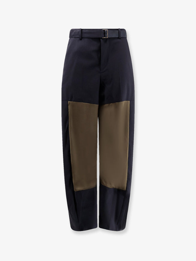 Sacai Wool Blend Trousers With Nylon Inserts Navykhaki