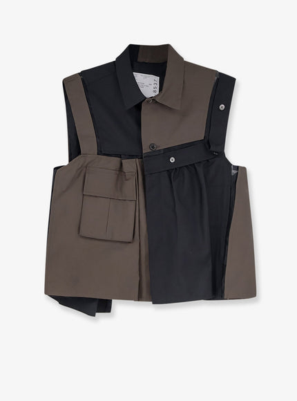 Sacai Patchwork Cotton Shirt 1 Blackdkhaki