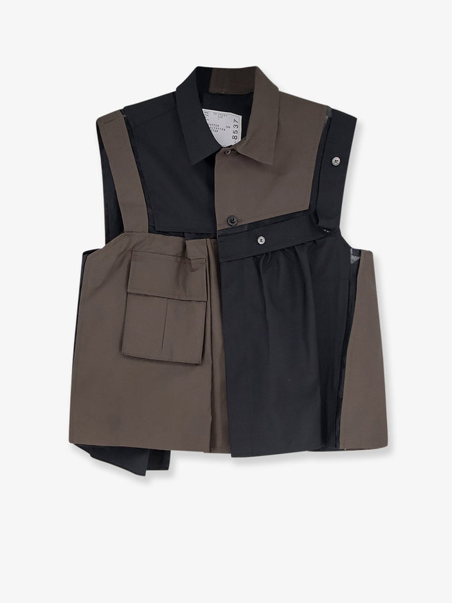 Sacai Patchwork Cotton Shirt 1 Blackdkhaki