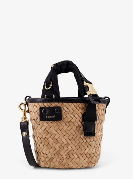 Sacai Raffia And Leather Crossbody Bag Uni Natural