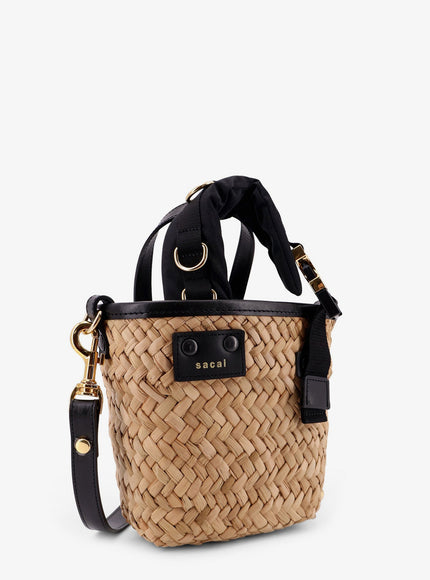 Sacai Raffia And Leather Crossbody Bag