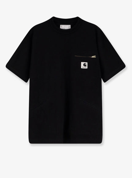 Sacai X Carhartt Wip Cotton T-Shirt Witht Logo Patch On The Front Black
