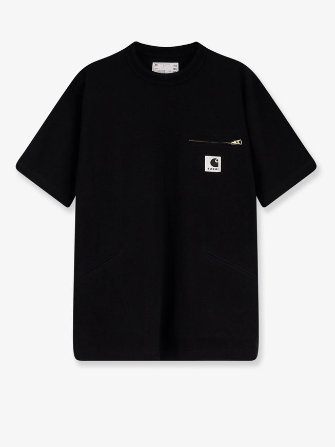 Sacai X Carhartt Wip Cotton T-Shirt Witht Logo Patch On The Front Black