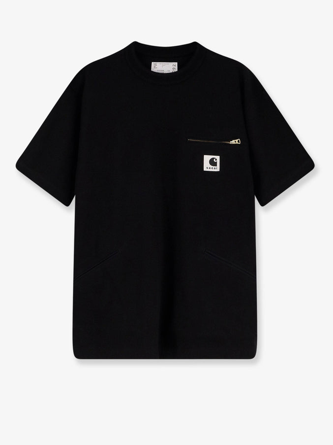 Sacai X Carhartt Wip Cotton T-Shirt Witht Logo Patch On The Front Black