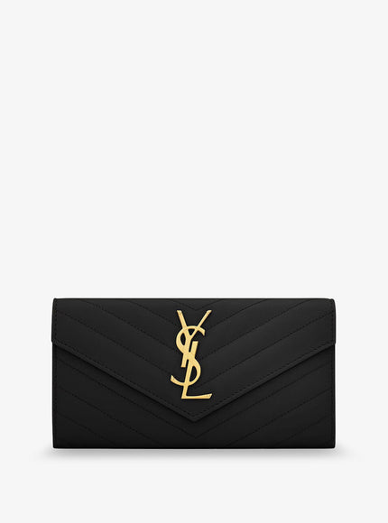 Saint Laurent Leather Wallet With Metal Cassandre Logo Uni Nero