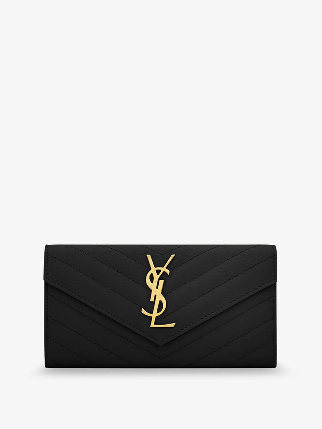 Saint Laurent Leather Wallet With Metal Cassandre Logo Uni Nero