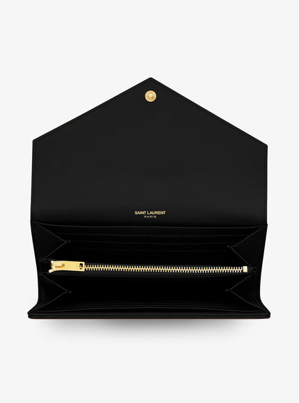 Saint Laurent Leather Wallet With Metal Cassandre Logo