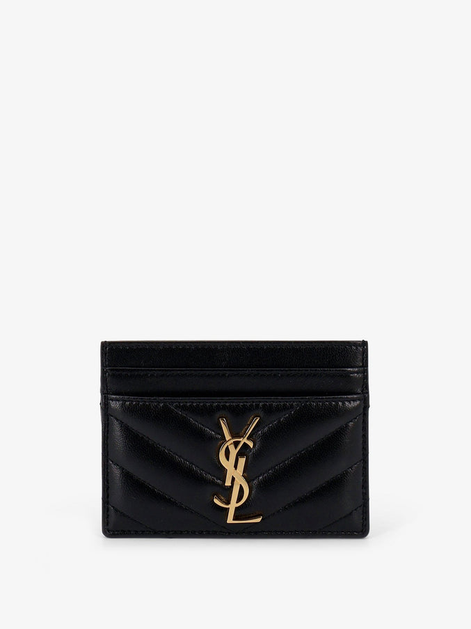Saint Laurent Cassandre Leather Card Holder Uni Nero