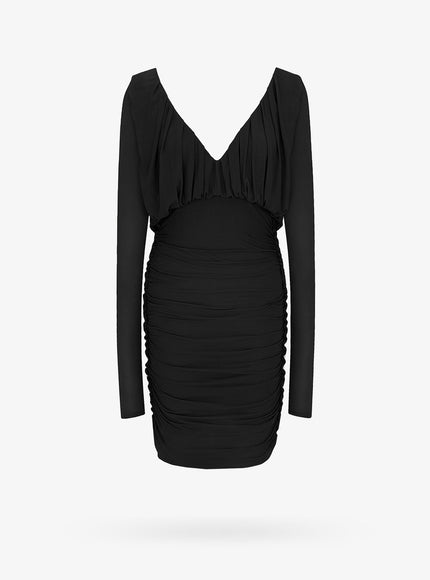Saint Laurent Cupro Dress With Drapery Nero