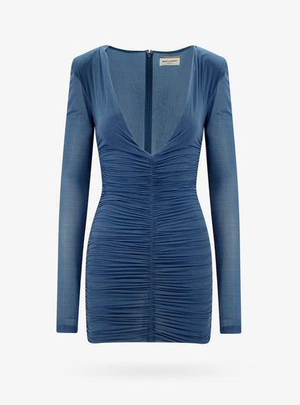 Saint Laurent Draped Fabric Dress Blu