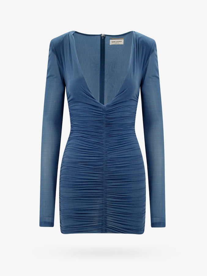 Saint Laurent Draped Fabric Dress Blu