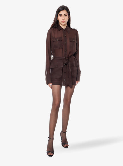 Saint Laurent Biologic Silk Dress With Belt At Waist