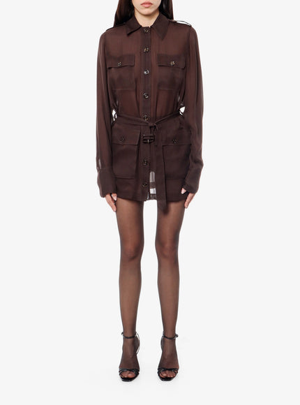 Saint Laurent Biologic Silk Dress With Belt At Waist