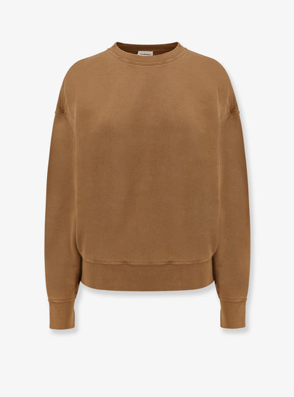 Saint Laurent Certified Cotton Sweatshirt With Logoed Label Marrone