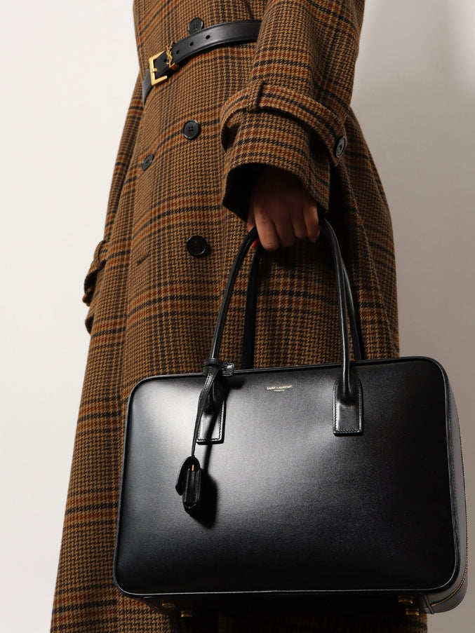 Saint Laurent Sac De Jour In Box Leather Handbag With Metal Padlock Detail Uni Nero
