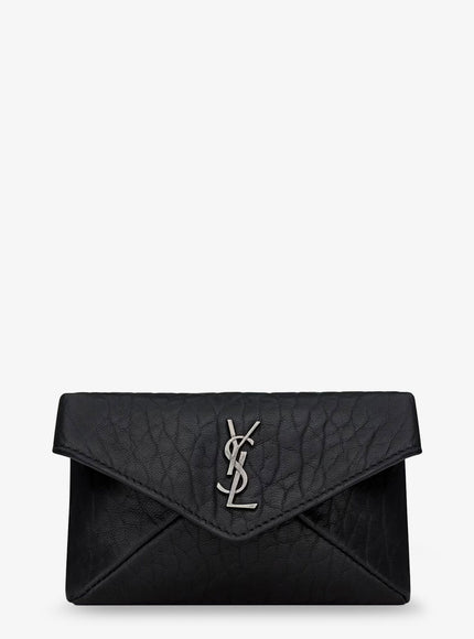 Saint Laurent Leather Envelope Card Holder With Metal Cassandre Logo Uni Nero