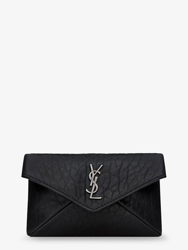 Saint Laurent Leather Envelope Card Holder With Metal Cassandre Logo Uni Nero