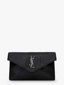 Saint Laurent Leather Envelope Card Holder With Metal Cassandre Logo Uni Nero