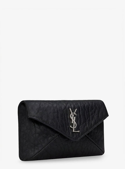 Saint Laurent Leather Envelope Card Holder With Metal Cassandre Logo