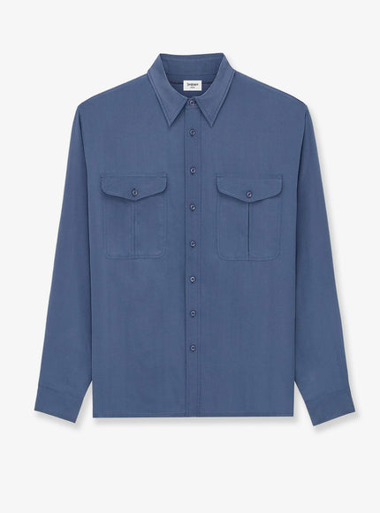 Saint Laurent Certified Viscose And Silk Shirt 40 Bleu Acier