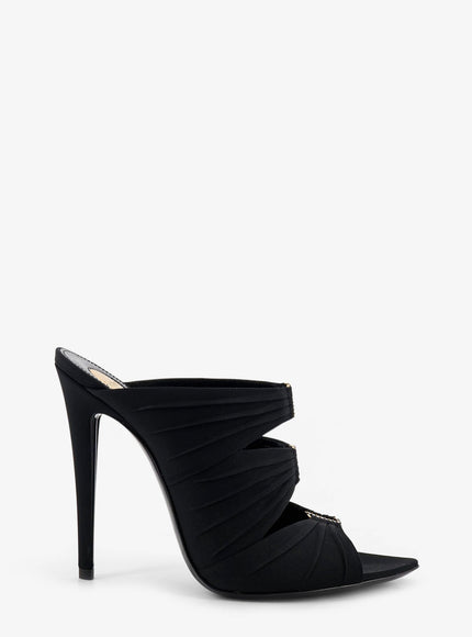 Saint Laurent Emilie Satin Sandals With Rhinestone Logo Detail Nero Crystal+Light B